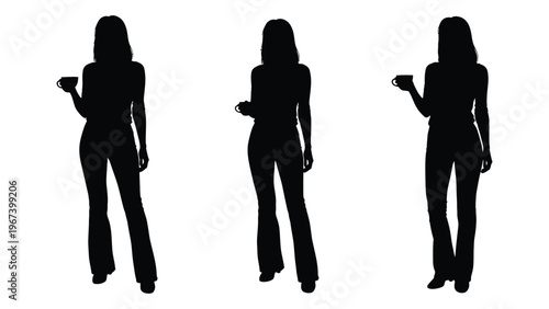 Three women depicted as silhouettes each holding a beverage in a relaxed setting
