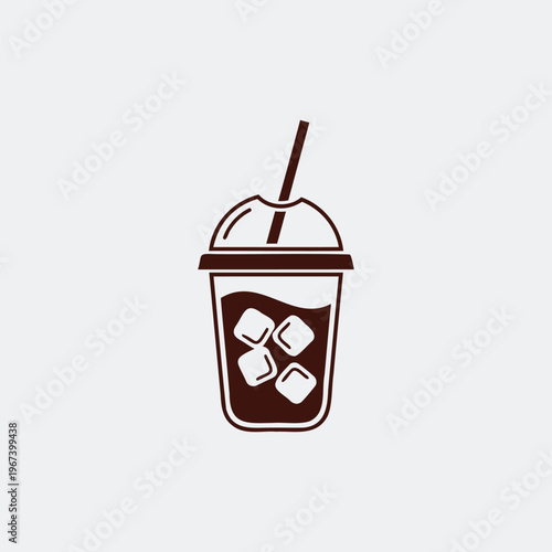 Iced coffee with ice cubes in a clear plastic cup with a straw beverage container