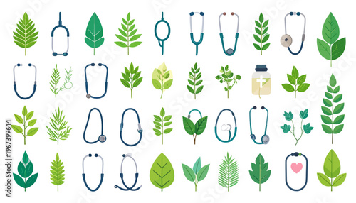 Stethoscope and Leaves Healthcare Concept Illustration.