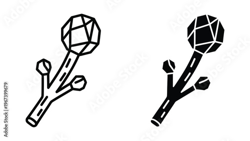 Dendritic structures with polyhedral terminations depicted in contrasting styles