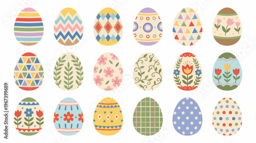 Colorful Easter Eggs with Various Decorative Patterns.