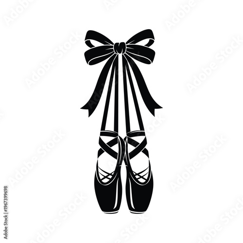 Black Silhouette Ballet Slippers with Ribbon Bow on White Background