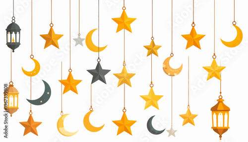 Hanging Stars Moons and Lanterns Decoration.