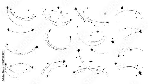 Shooting Stars and Meteor Trails Illustration.