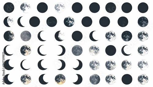 Lunar Phases Collage Moon Cycle Phases.