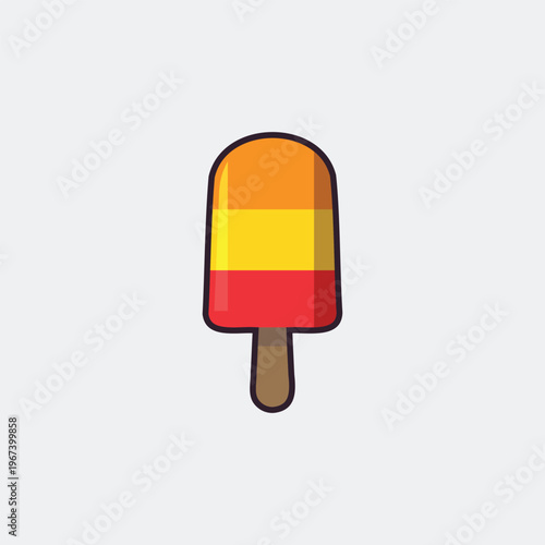 Popsicle with three colorful layers on a stick with multi colored ice cream frozen yogurt sugar confection