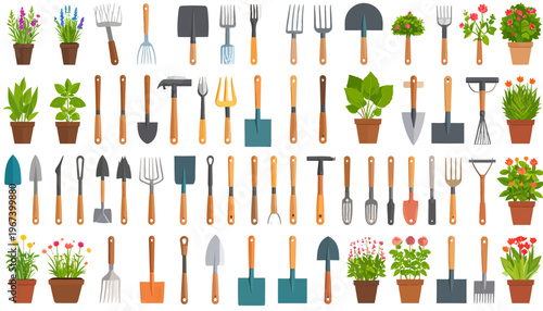 Gardening Tools and Plants Collection.