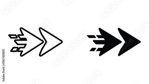 Comparative depiction of retro and modern directional speed arrows with motion effects