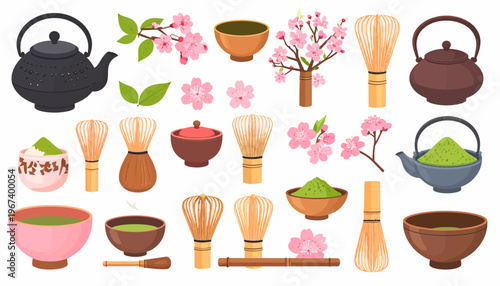 Tea Set and Tea Making Utensils.