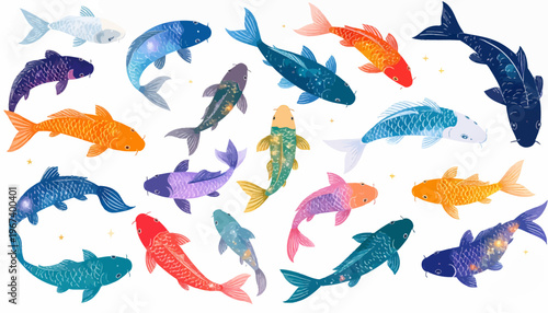 Colorful Fish Swimming in Various Directions.