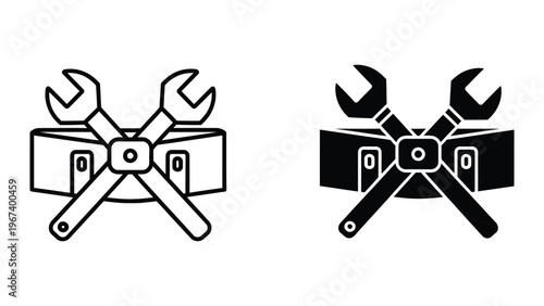 Contrast of traditional and modern wrenches tightening a bolt illustration