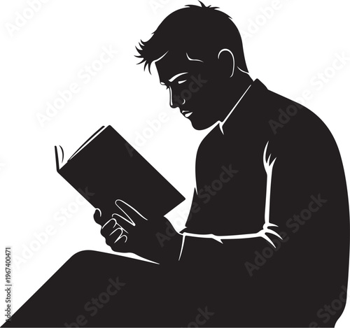 Black silhouette of man reading book