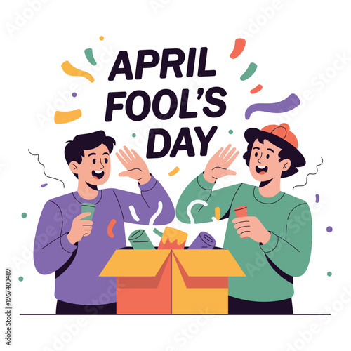 Happy April Fools Day Party with Funny Prank Surprise Box Illustration