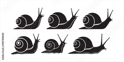 Snail Silhouettes: Black and White Vector Illustrations