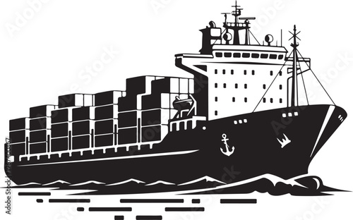 Modern cargo container ship vector illustration on ocean waves for shipping and logistics design