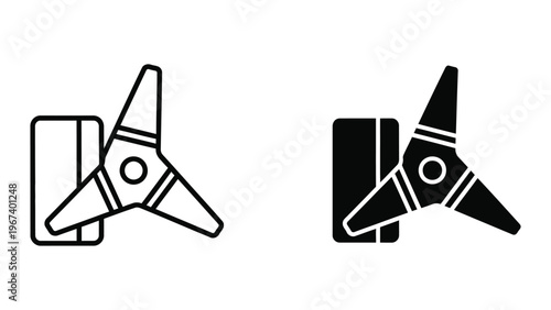Comparison of outline and filled design variations of a tri-blade propeller icon