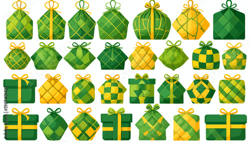 Green and Yellow Gift Boxes and Baubles.