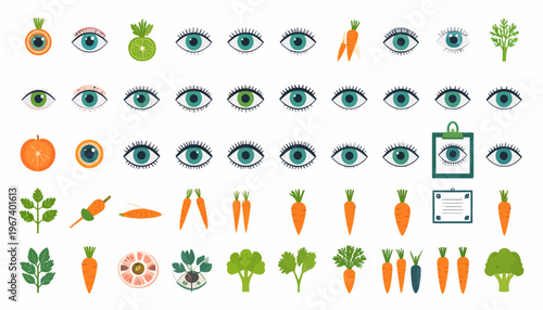 Human Eyes and Various Vegetables Illustration.