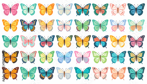 Colorful Butterflies Collection in Various Colors.