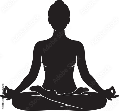 Black silhouette of woman sitting in lotus position 1