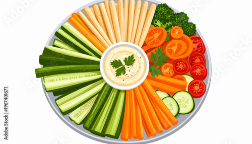 Fresh Vegetable Platter with Dip Garnish.