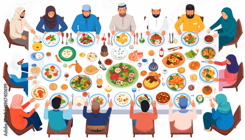 Group of People Eating Together at Table.