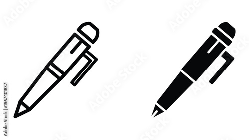 Comparison of a mechanical pencil and a ballpoint pen in minimalist line art style