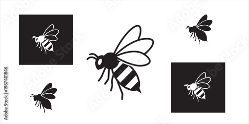 Bee Silhouette Icons: Black and White