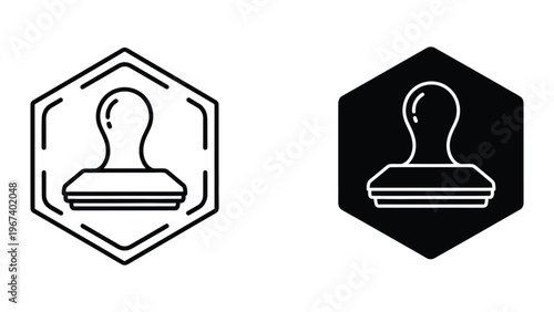 Contrasting icon designs of a person sitting at a table in hexagonal frames