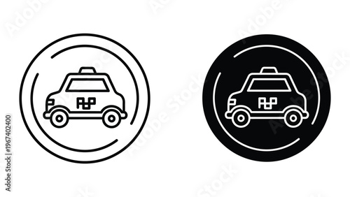 Contrasting icons of a taxi within circular boundaries of different styles