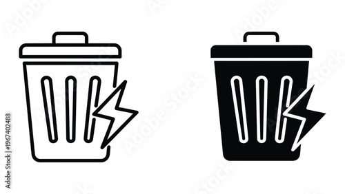 Contrast icons depicting emptying trash bins with lightning speed