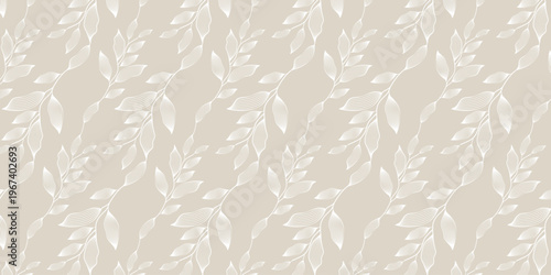 Pale green leafy pattern with white leaves on soft sage background