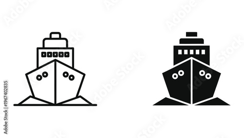 Contrast between old and modern ferry ship designs illustrated in black and white