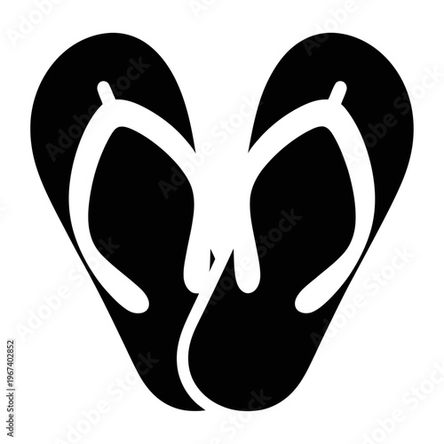 Vector graphic depicting a pair of black flip-flops with white straps in a minimalist style