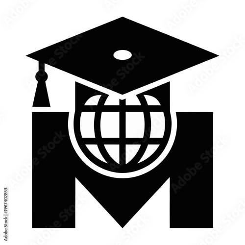 Vector of a graduation cap placed on a globe representing global education and learning