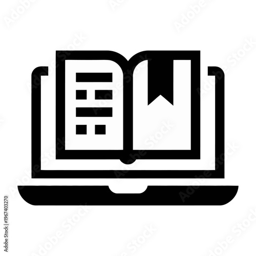 Vector of an open book displayed on a computer screen emphasizing digital reading and learning