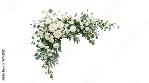 Φωτογραφία Elegant corner floral arrangement with white roses and lush greenery, ideal for