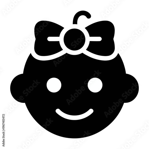 Vector of a cute cartoon girl with a bow in her hair and a smiling face