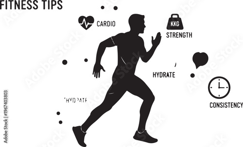 Silhouette of man running with fitness and text cardio