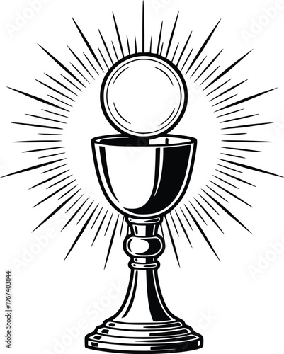 Holy Communion Chalice with Host Hand Drawn Vintage Engraving Vector