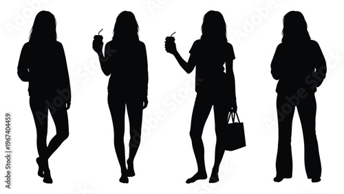 Silhouettes of four women standing in various poses possibly socializing