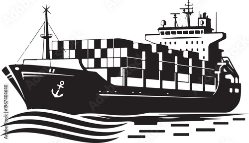Black cargo container ship vector illustration for global shipping logistics