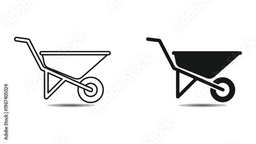Comparison of empty and filled wheelbarrows in simple line art