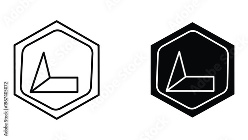 Contrasting geometric logo designs with hexagonal frame and internal triangular shapes.