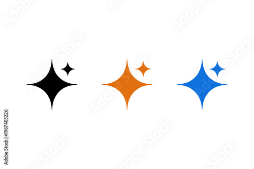 Sparkle icons in black, orange, and blue with a smaller sparkle next to each, representing shine and brilliance