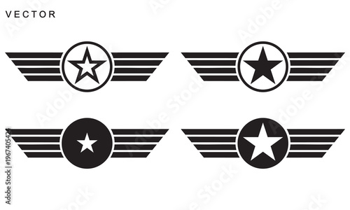 Winged star Icon, Winged star emblem vector illustration