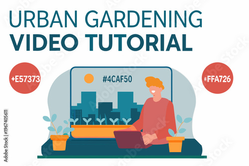 Illustration promoting an urban gardening video tutorial with a woman