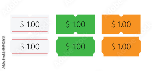 Set of $1.00 Price Tags and Retail Ticket Templates Vector Illustration
