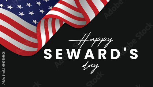 Celebrating seward's day with a waving american flag on a dark background