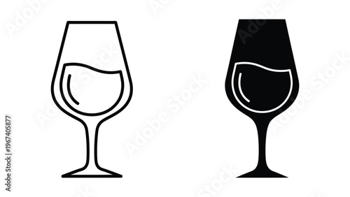Contrast of empty and filled wine glasses in monochrome illustration